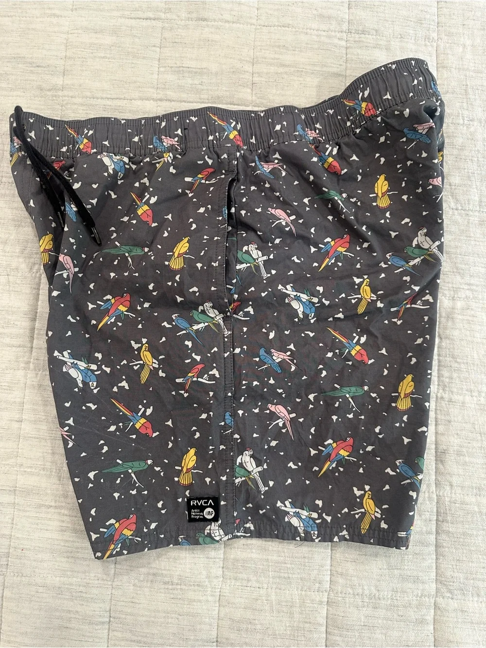 RVCA Charcoal Swim Shorts with Multicolor Parrot Print